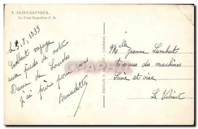 Saint-Sauveur — Le Pont Napoléon — Édition P. Doucet, Lourdes — Verso