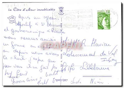 Nowoczesna pocztówka Cote d'Azur Bateau — Rewers
