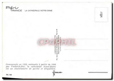 Paris — Catedral de Notre-Dame — Livraria Hachette — Verso