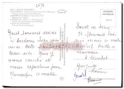 Record d'Andorre — Principauté d'Andorre — éditeur Couleurs Naturelles, n° 26/8 — Verso
