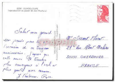 La Guadeloupe — carte postale illustrée en forme de carte de l'archipel — éditeur Hachette-Pitre, n° 8204 — Rückseite
