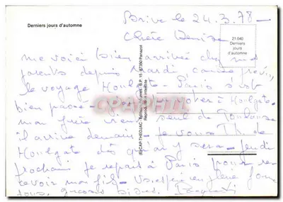 Ostatnie dni jesieni — Wydawca: Théolac, B.P. 15-87350 Panazol — Rewers