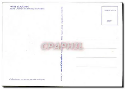 Jovem Carneiro do Plateau des Glières — Fauna Savoyarde — Editada por Robert PELLET, 742550 VUZ-en-Sallaz — Verso