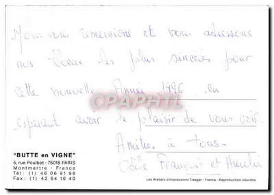 Butte en Vigne — Ristorante a Montmartre — Atelier di Stampa Traeger — Verso