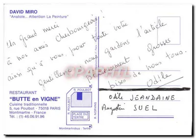 Ristorante Butte en Vigne — Parigi — editore R. Poulbot — Verso