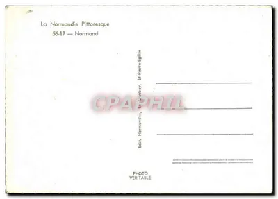 Homme en chapeau et parapluie fermé — portrait studio — La Normandie Pittoresque, n° 56-19 — Verso