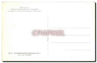 Avião Douglas DC-4 — Cie Air Algérie — editor Comité National de l'Enfance — Verso