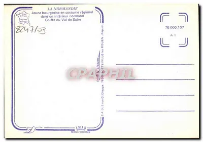Jovem burguesa em traje regional — Coiffe do Val Saire — editada por Iris Mexichrome — Verso