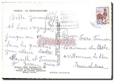 La Seine-Maritime — Tarjeta postal panorámica con mapa de carreteras y lugares — Ediciones Michelin — Reverso