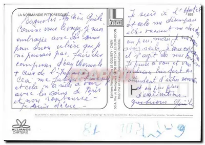 Un pensamiento de Normandía — casa tradicional con flor de pensamiento — Editor Ey, serie 863 — Reverso