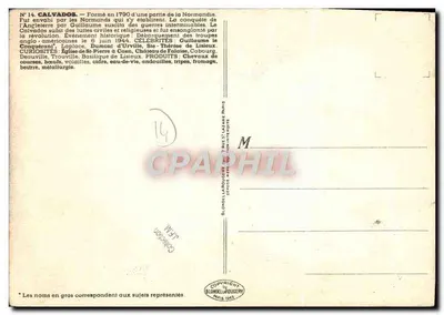 Calvados — carte touristique illustrée — éditeur BLONDEL & ROUGERY, n°14 — Verso