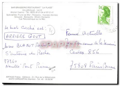 Restaurante da Praia — Villerville — ARTAUD Frères — Verso