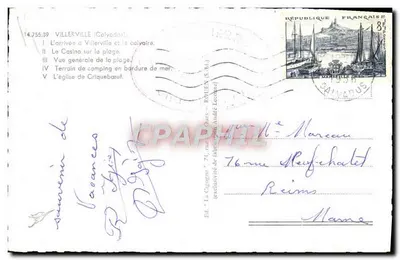 Villerville — Calvados — vista panorâmica com praia, cassino e igreja — ed. Ours, Rouen — Verso