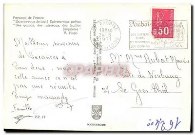 Pejzaż Francji — rzeka w lesie — Wydawnictwo 'La Créature' Hachette, seria P.F. 17 — Rewers