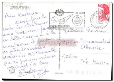 Zasnieżony chalet — Alpe — Wydawca: Drukarnia Mâcon — Rewers