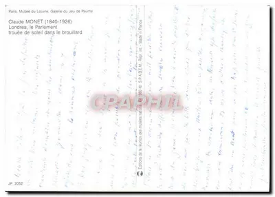 Londra, il Parlamento — riproduzione dell'opera di Claude Monet — Edizioni della reunion des musées nazionali, n° JP 2052 — Verso