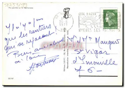 Pinhas inclinados sobre a Mediterrâneo — Edições S.E.P.T. — n°25/147 — Verso