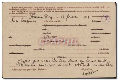 Argélia — Carta postal militar — Husseral (Argélia) — Editor desconhecido, número de série não visível — Verso