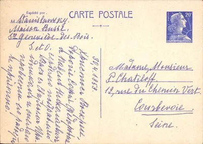 Sainte-Geneviève-des-Bois — carta postal expedida por M. Stanisławsky — editor não visível