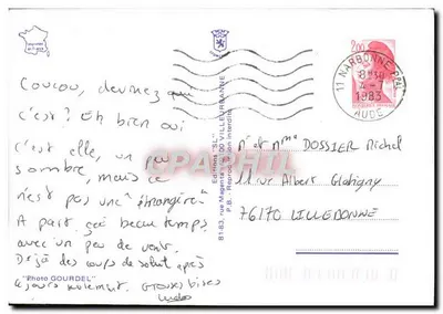 Bilhete postal moderno Foto Gourdel Mulher pôr do sol — Verso