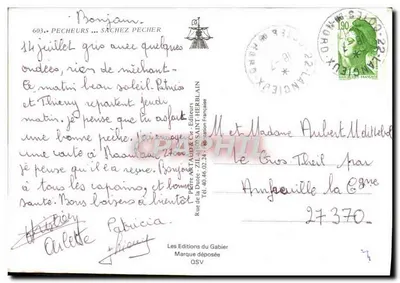 Rybakowie... Wiedz, jak rybać — Rybołówstwo sportowe i rybołówstwo prądowe — Wydawca Père Art Aud & Cie, nr 603 — Rewers