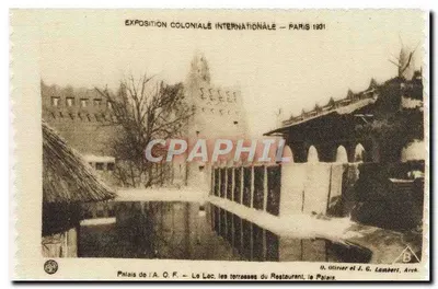 Exposition Coloniale Internationale — Paris 1901 — Palais de l'A.O.F. — Le Lac, les terrasses du Restaurant, le Palais