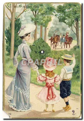 CARTE SYSTEM Au bon Marche Mulher Crianças Cavalos Hipismo