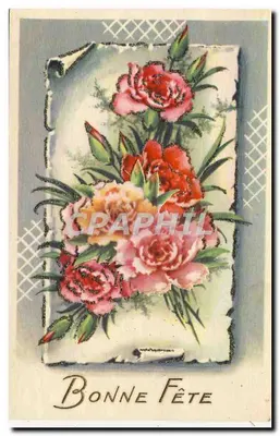 Arranjo de pivoines — Boa Festa — carta postal antiga