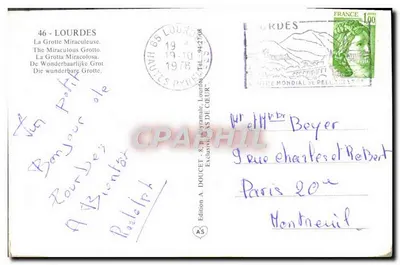 A Grotta Bendita — Lourdes — Edição A. Doucet — Verso