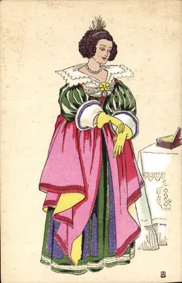Mulher em traje de Louis XIII — Época 1625 — Editor E.A.E.C.