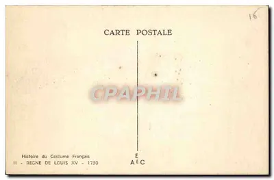 Traje francês — Reinado de Luís XV — 1730 — Editor AEC, n°16 — Verso