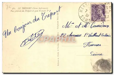 Le Tréport — Vista geral do Le Tréport e do cais François Ier — Edição A. Ternier, n° 381 — Verso