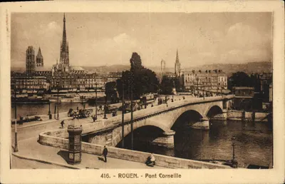 Rouen - Most Corneille — widok rzeki Seiny z katedrą — wydawca Maggi, nr 416