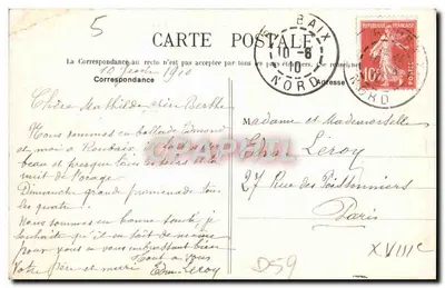 Bilhete postal antigo Roubaix Um Canto do Parc Barbieux — Verso