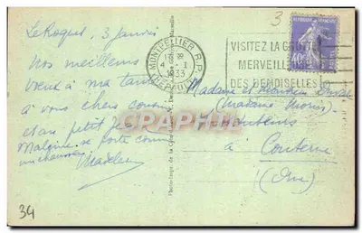 Bilhete postal antigo Montpellier La Tour des Pins — Verso