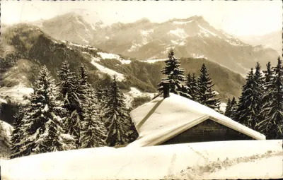 Les Dents de Morcles — vue de montagne enneigée avec cabane — Photo Tamppler, Leysin, n°520