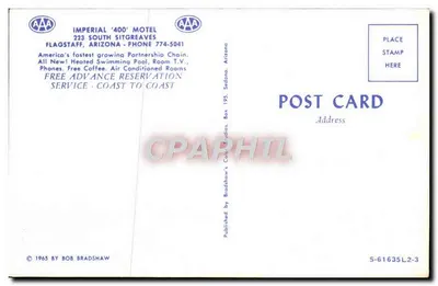 Flagstaff e o Imperial '400' Motel — editor Bradshaw, n° S-61635 L2-3 — Verso