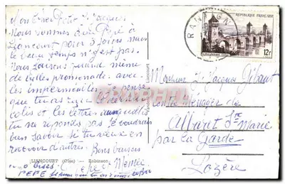 Duas pessoas em barco em um lago — vista de Liancourt (Oise) — editor desconhecido — Verso