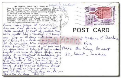 McCormick Distilling Company — Weston, Missouri — Pub. by R. H. Hayes — Verso