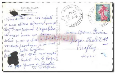 Rennes — L'Hôtel de Ville — Éditions du Globe — Verso
