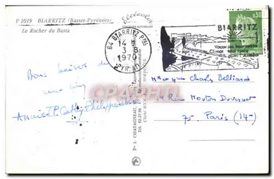 O Rocher do Basta — Biarritz (Basses-Pyrénées) — Editor P 1019 — Verso