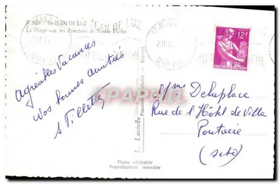 Plaża Saint-Jean-de-Luz — widok w kierunku Sainte-Barbe — L. Lavielle, nr P.939 — Rewers