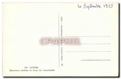 Vannes — Novos Jardins e Torre do Conde — C.A.M. Paris — Verso