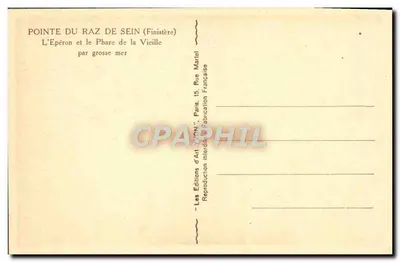 Pointe du Raz de Sein (Finistère) — L'Épérón i Młyn Wiatru w burzowym morzu — Wydawnictwo Sztuki YVON, Paryż — Rewers