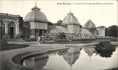Rennes — Un bassin du Jardin des Plantes et les Serres — Éditeur non identifié, n° 1215
