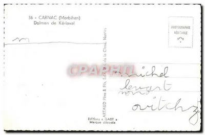 Dolmen de Kériaval — Carnac (Morbihan) — Éditeur Gaby — Verso