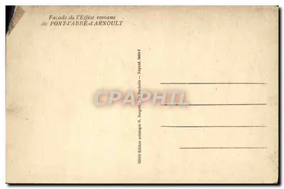 Bilhete postal antigo Fachada da Igreja Romana de Pont l'Abbe d'Arnoult — Verso
