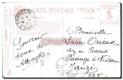 Bilhete postal antigo Paris Ponte da Concorde Barco Peniche — Verso