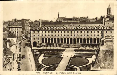 Rennes - O Palácio Saint Georges — visão do jardim e do edifício — editor Léot, n° 494