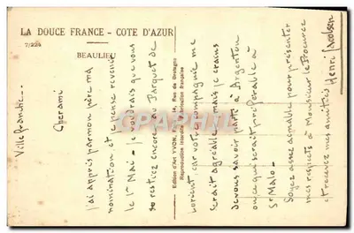 Widok Côte d'Azur — Villefranche — Wydawnictwo Sztuki YVON, n° 7/224 — Rewers